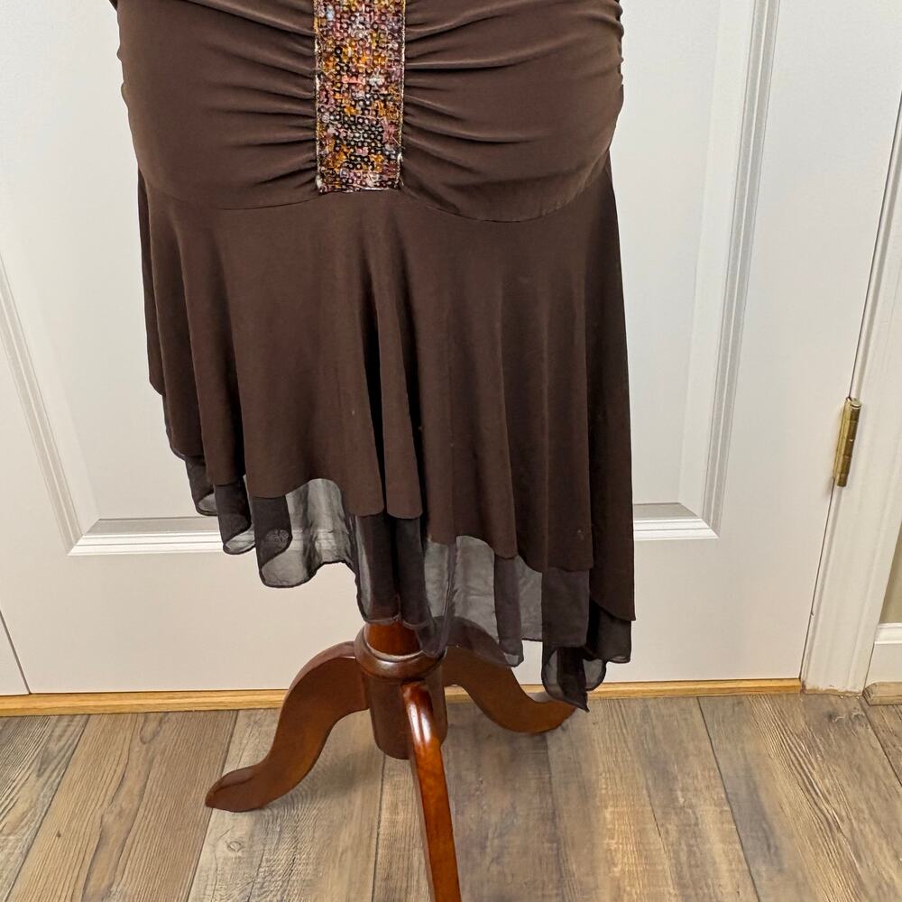 Vintage Y2K Wink Brown Sequin Dress Asymmetrical Spaghetti Strap Whimsigoth M - Picture 2 of 8